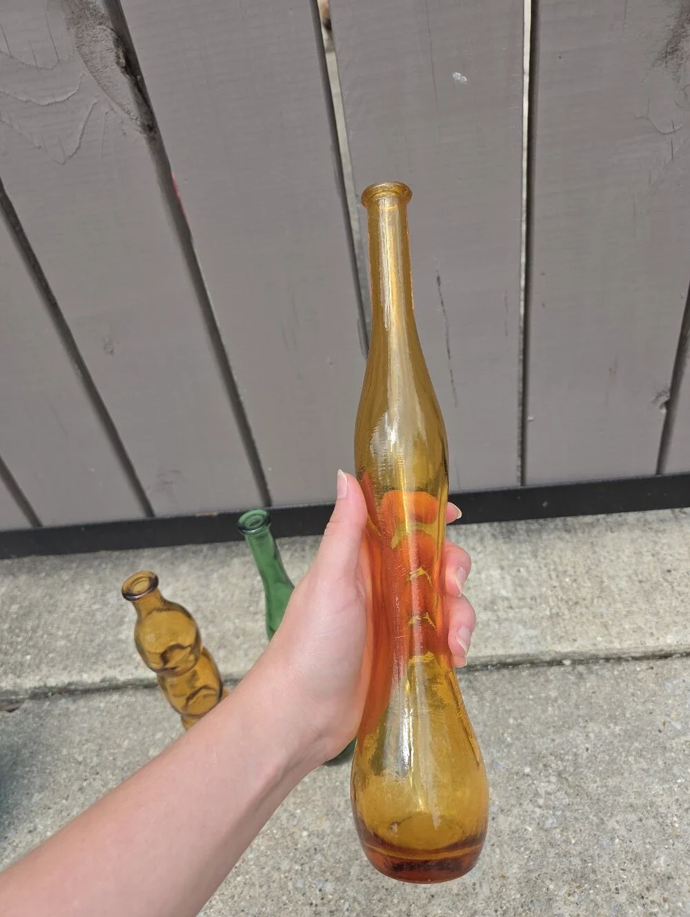 Vintage Mid-Century Modern Art Glass Bud Vase Trio Amber & Green 12" Tall Retro - Picture 5 of 5